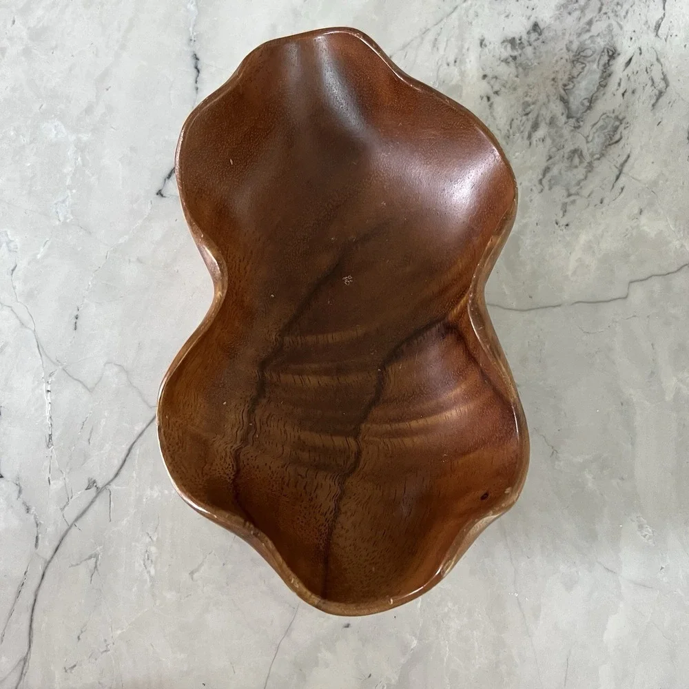 Monkey Pod Wood Bowl Serving Tray MidCentury‎ Modern Scalloped HandCrafted VTG